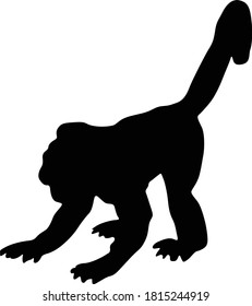 Standing Howler Monkey (Alouatta) Side View, Silhouette, Found In Map Central and South America