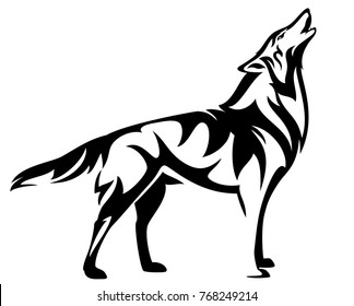 Standing Howling Wolf Black White Vector Stock Vector (Royalty Free ...