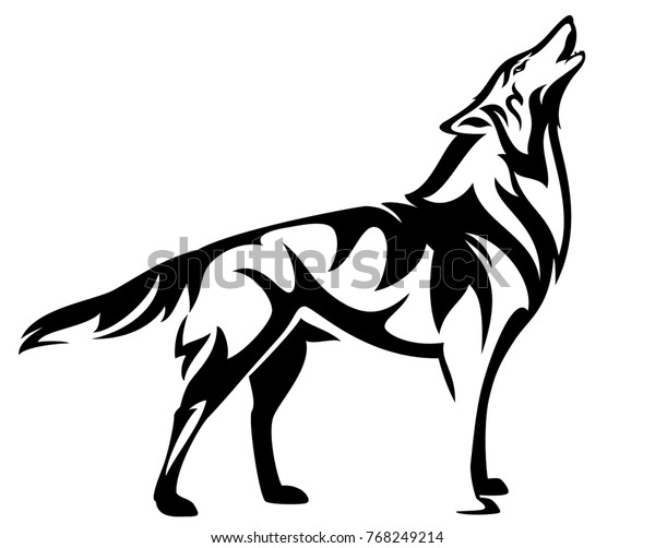 Standing Howling Wolf Black White Vector Stock Vector (Royalty Free ...