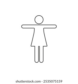 Standing Human Body Line Icon. Woman with Outstretched Arms Pose Outline Symbol. Editable Stroke. Isolated Vector Illustration.