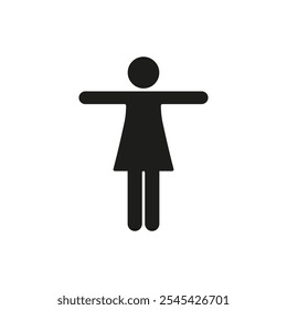 Standing Human Body Silhouette Icon. Woman with Outstretched Arms Pose Glyph Symbol. Isolated Vector Illustration.