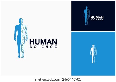 Stehender menschlicher Körper Silhouette Wissenschaft Genetische Zelle DNA Biologie Vektorgrafik Logo Design Illustration