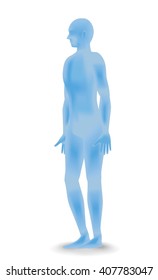 standing human body silhouette, side view, vector illustration