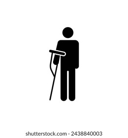 Standing human figure with crutch icon isolated on white background. Public information symbol modern, simple, vector, icon for website design, mobile app, ui. Vector Illustration