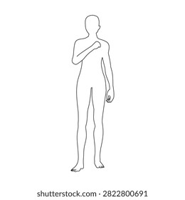 Standing human figure performing salute gesture in minimal line art style. Perfect for military themes, patriotism, leadership, discipline, and educational graphics.