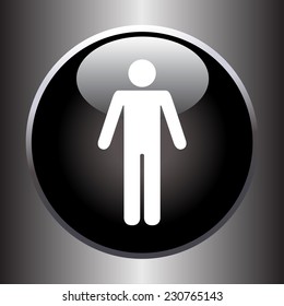 Standing human icon on black button. Vector illustration