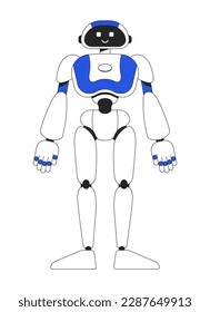 Standing humanoid robot with smile linear flat color vector character. Editable figure. Full body machine on white. Thin line cartoon style spot illustration for web graphic design and animation