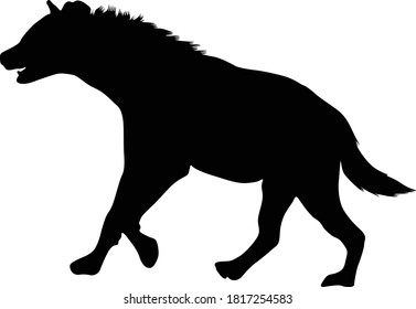 Standing Hyena Silhouette (Crocuta Crocuta) On a Side View Silhouette Found In Map Of African, Middle Eastern And Asian. Good To Use For Element Print Book, Animal Book and Animal Content
