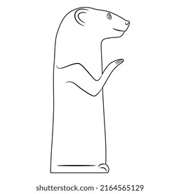 Standing ichneumon. Ancient Egyptian sculpture of sacred animal. Egyptian mongoose. (Herpestes ichneumon). Black and white linear silhouette.