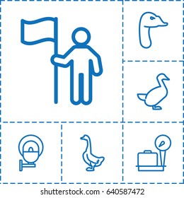 Standing icon. set of 6 standing outline icons such as lugagge weight, goose, street lamp