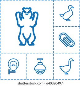 Standing icon. set of 6 standing outline icons such as bear, goose, street lamp