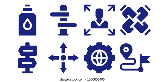 standing icon set. 8 filled standing icons. Included Direction, Conditioner, Directions, Options, Decision making, United icons