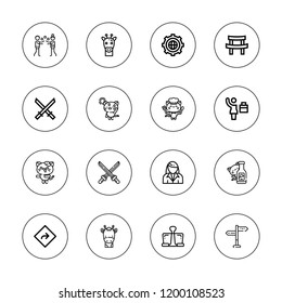 Standing icon set. collection of 16 outline standing icons with businesswoman, direction, directions, kitty, juggler, katana, giraffe, paper clip icons.