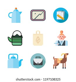 standing icon set. vector set about shopping bag, kettle, briefcase and waitress icons set.