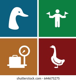 Standing icons set. set of 4 standing filled icons such as goose, man with flags