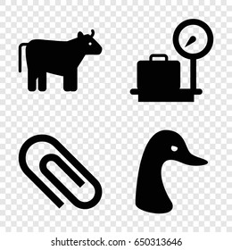 Standing icons set. set of 4 standing filled icons such as cow, goose, lugagge weight