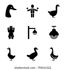 Standing icons. set of 9 editable filled standing icons such as bear, goose, street lamp