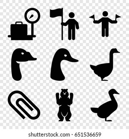 Standing icons set. set of 9 standing filled icons such as bear, goose, man with flags, lugagge weight, man with flag