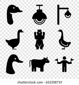 Standing icons set. set of 9 standing filled icons such as cow, bear, goose, man with flags