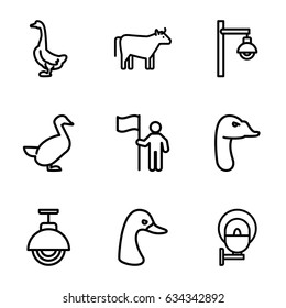 Standing icons set. set of 9 standing outline icons such as goose, cow, street lamp