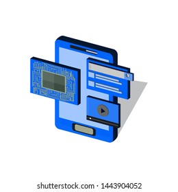 standing illustration blue smartphone with all of the function Premium