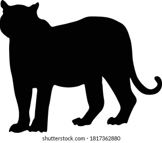 Standing Indochinese Tiger (Panthera Tigris Corbetti) On a Side View Silhouette Found In Map Of Southeastern part of Asia. Good To Use For Element Print Book, Animal Book and Animal Content