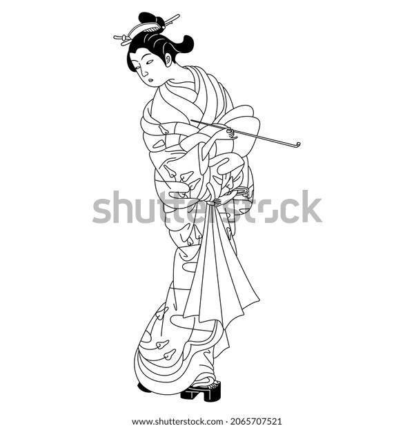 Standing Japanese Woman Kimono Holding Opium Stock Vector (Royalty Free ...