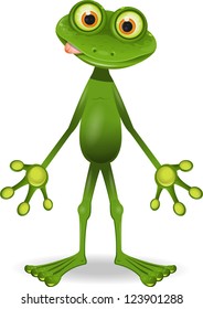 standing jolly green frog with big eyes