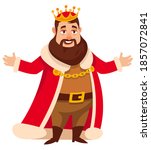 Standing joyful king. Royal character in cartoon style.