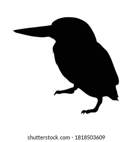 Standing Kingfisher Bird (Coraciiformes) On a Side View Silhouette Found In Wetlands and woodlands worldwide. Good To Use For Element Print Book, Animal Book and Animal Content