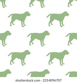 Stehendes Labrador-Retrieve-Welpen einzeln auf weißem Hintergrund. Nahtloses Muster. Hundesilhouette. Endlose Textur. Design für Tapete, Stoff, Vorlage, Oberflächendesign. Vektorgrafik.