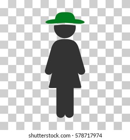 Standing Lady icon. Vector illustration style is flat iconic bicolor symbol, green and gray colors, transparent background. Designed for web and software interfaces.
