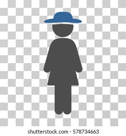Standing Lady icon. Vector illustration style is flat iconic bicolor symbol, cobalt and gray colors, transparent background. Designed for web and software interfaces.