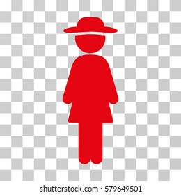 Standing Lady icon. Vector illustration style is flat iconic symbol, red color, transparent background. Designed for web and software interfaces.