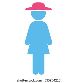 Standing Lady vector icon. Style is bicolor flat symbol, pink and blue colors, rounded angles, white background.