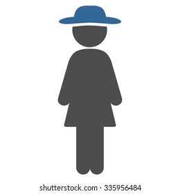Standing Lady vector icon. Style is bicolor flat symbol, cobalt and gray colors, rounded angles, white background.