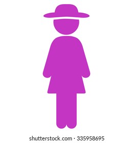 Standing Lady vector icon. Style is flat symbol, violet color, rounded angles, white background.