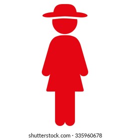 Standing Lady vector icon. Style is flat symbol, red color, rounded angles, white background.