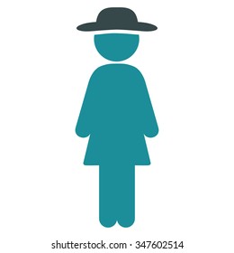 Standing Lady vector icon. Style is bicolor flat symbol, soft blue colors, rounded angles, white background.
