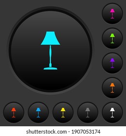 Standing lampshade dark push buttons with vivid color icons on dark grey background