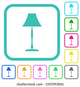 Standing lampshade vivid colored flat icons in curved borders on white background