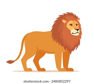 Standing lion, African wild animal. Lion walking profile, body side view. Vector