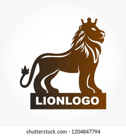standing lion logo with crown template isolated in white background