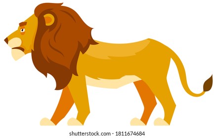 Standing lion side view. African animal in cartoon style.