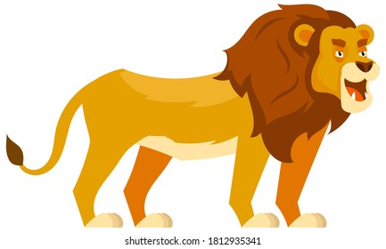 Standing lion three quarter view. African animal in cartoon style.