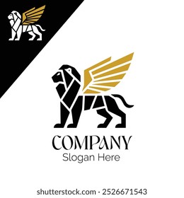 Standing lion with wings Origami line style logo illustration vector