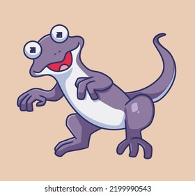 lagarto morado de pie. Ilustración animal aislada. Vector Premium de icono de pegatinas de estilo plano