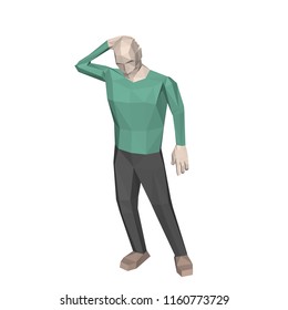 Standing low poly man. Isolated on white background. 3d vector illustration. 