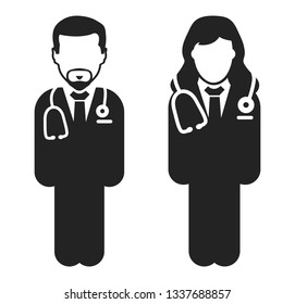 Standing male and female doctor icon. Flat style vector EPS.