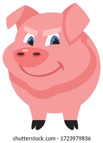 Standing male pig. Farm animal in cartoon style.